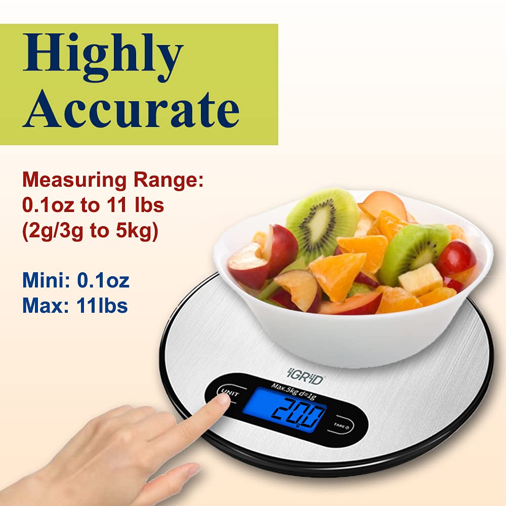 Round Food Scale iGRiD Digital Round Kitchen Food Scale with TARE function |5 kg/11 lbs ...