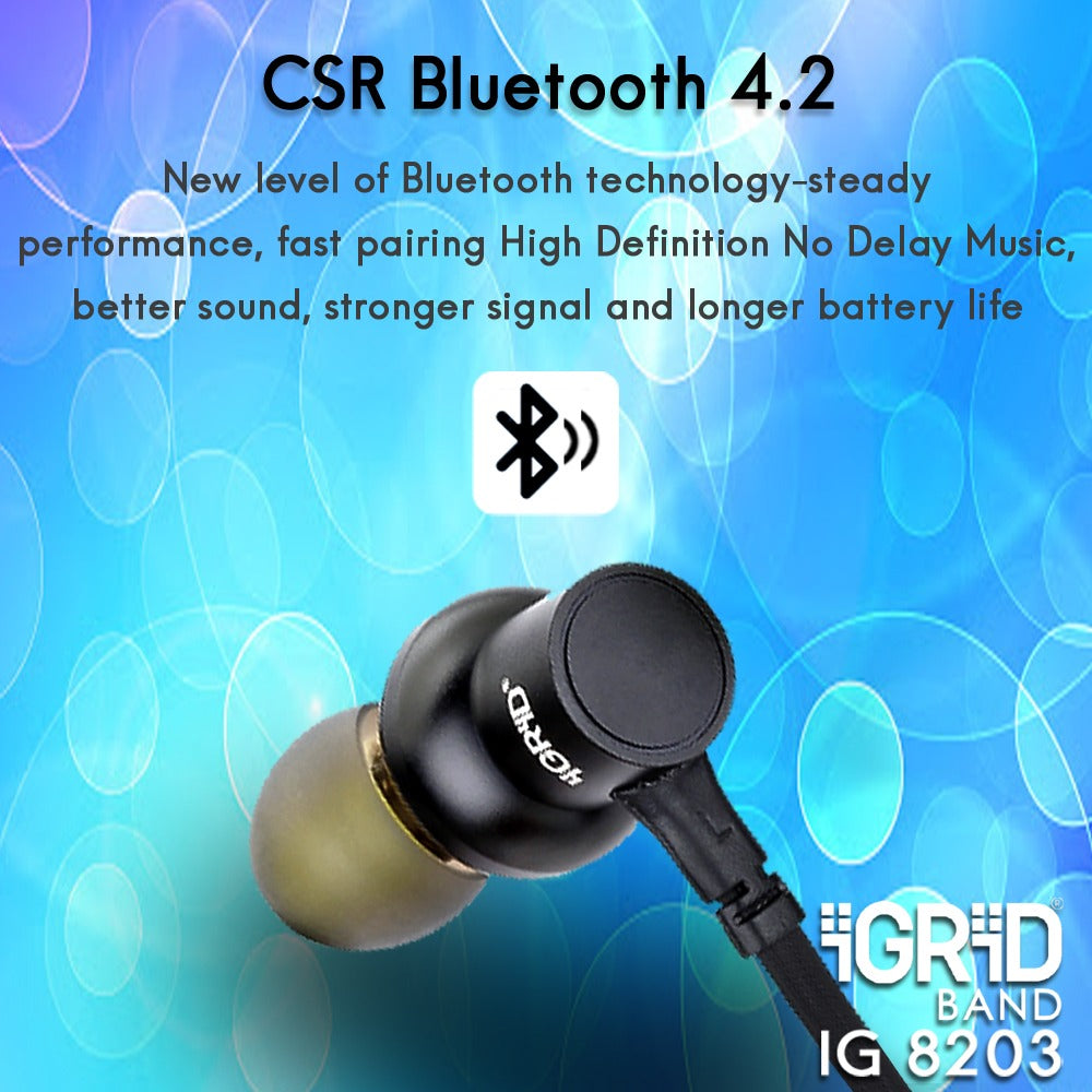 iGRiD Bluetooth Wireless Earphones with Mic Fast Charge Magnetic